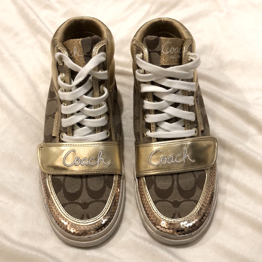 Gold COACH sneakers with sequins